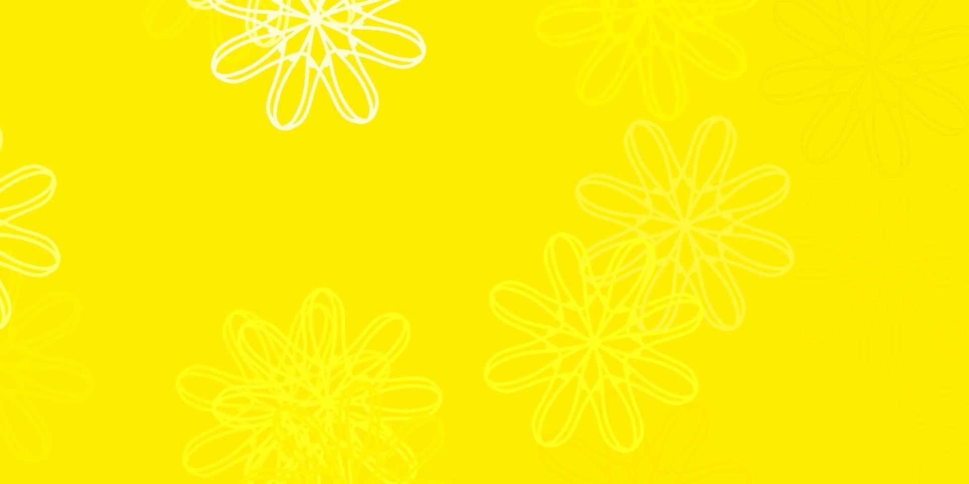 Fondo de doodle de vector amarillo claro con flores.