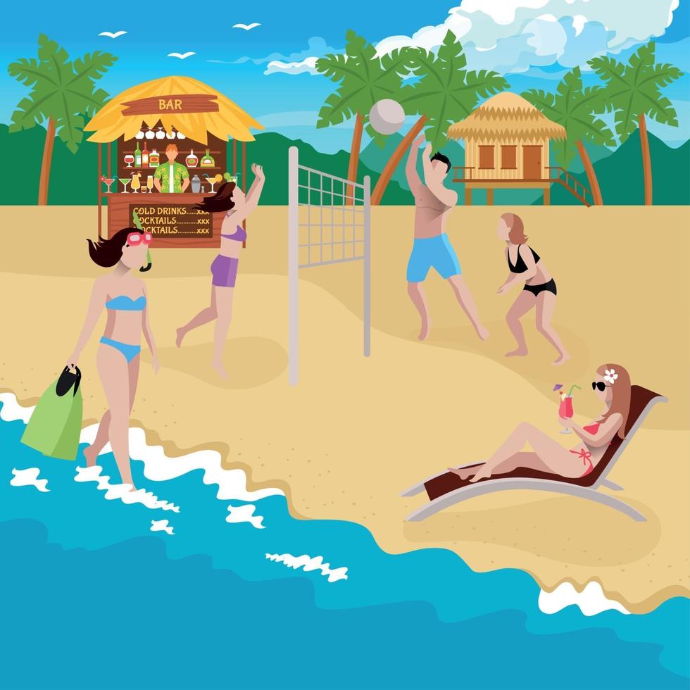 Coastline Sports Recreation Background Vector Illustration