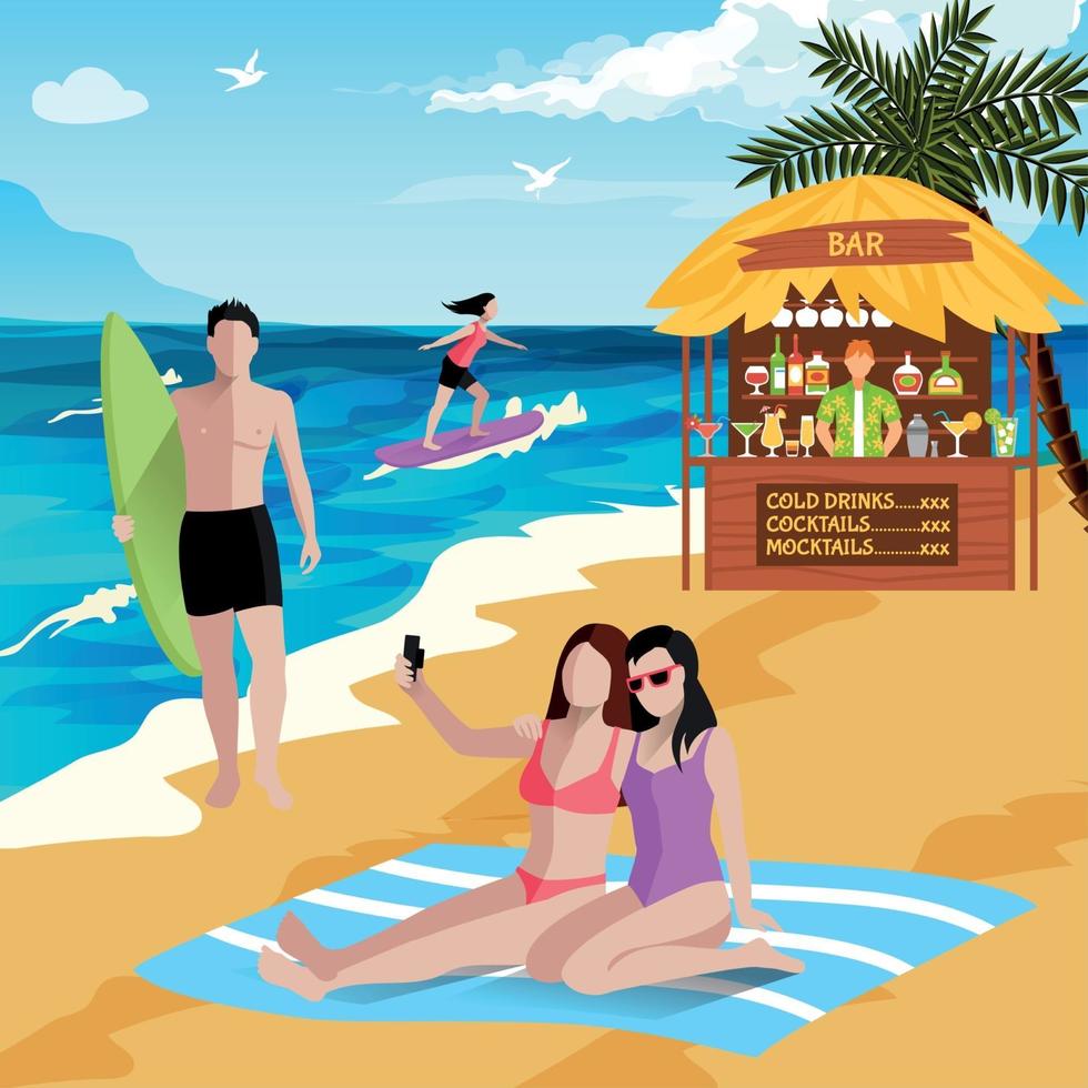 vacaciones en la ilustración de vector de fondo de playa