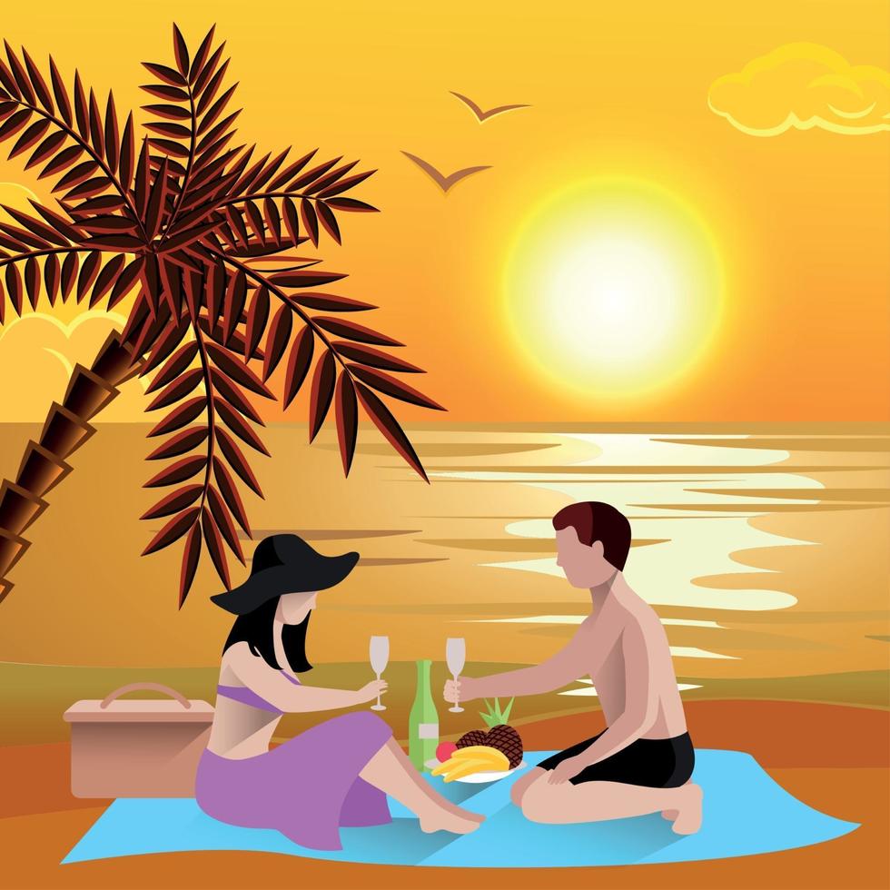 Romantic Beach Date Background Vector Illustration