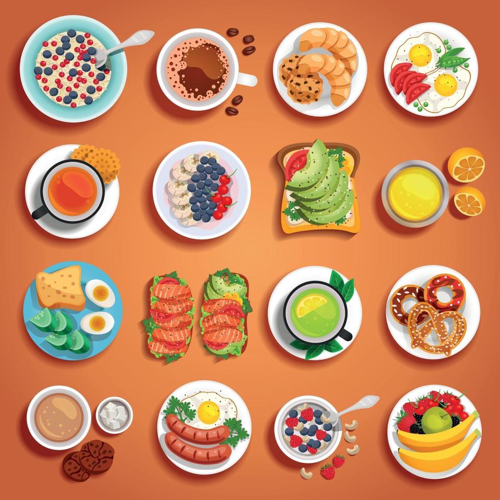 platos de desayuno, naranja, conjunto, vector, ilustración vector