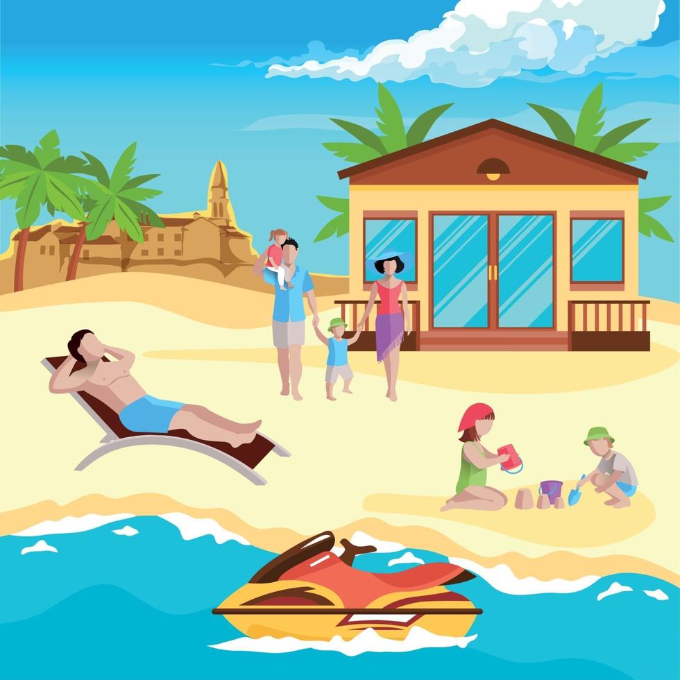 Ilustración de vector de fondo de recreación de resort de mar