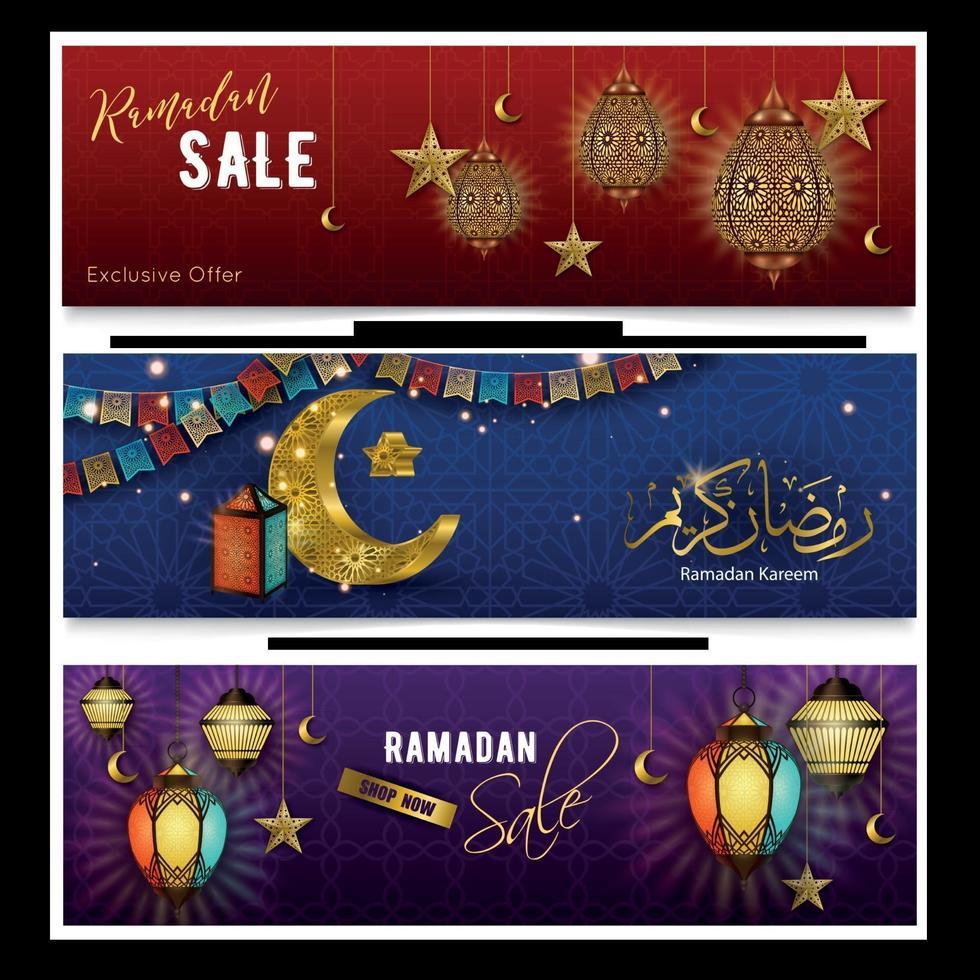 Ramadán kareem banners realistas ilustración vectorial vector