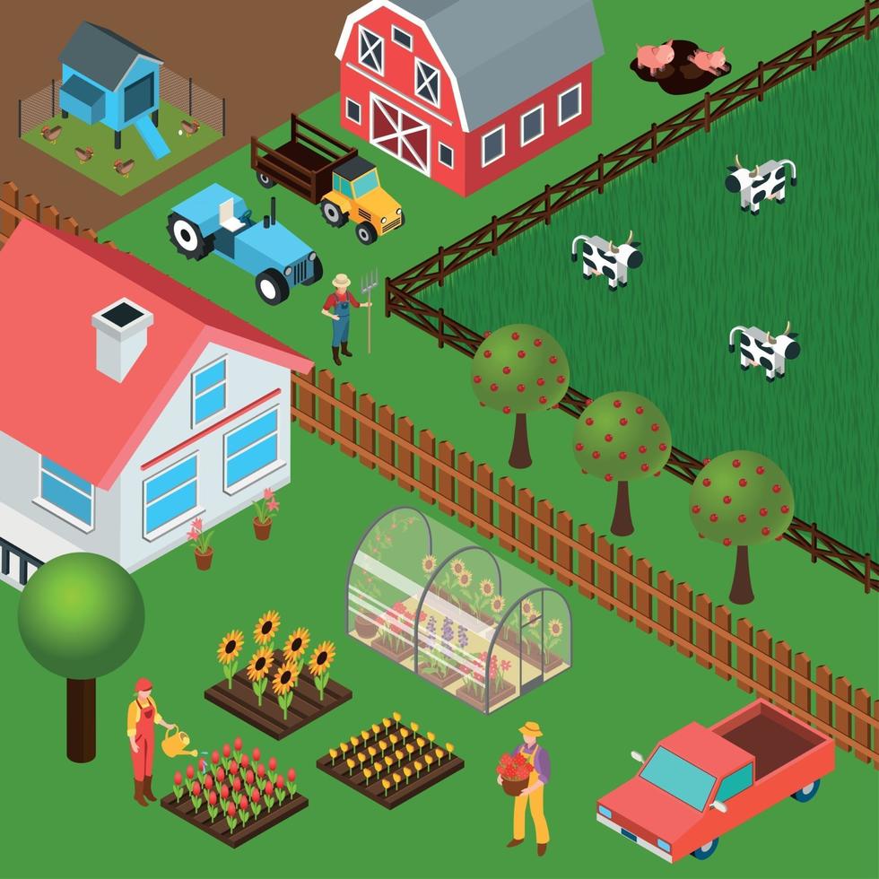 Farm Isometric Illustration Vector Illustration