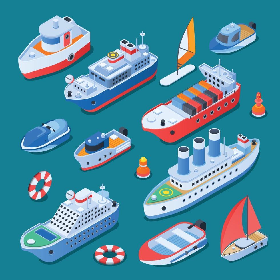 Ships Isometric Icons Vector Illustration