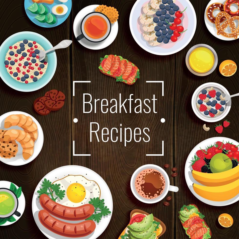 Ilustración de vector de recetas de desayuno