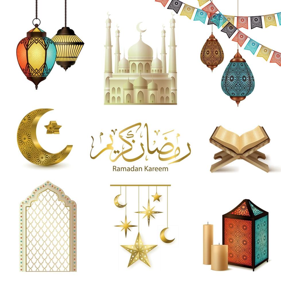 Ramadan Kareem Realistic Set Vector Illustration