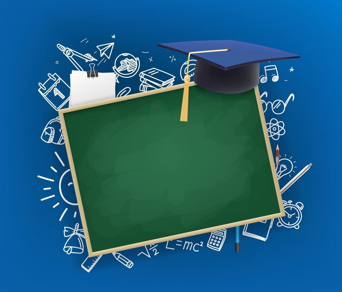 Chalkboard with graduation cap Banner with copy space vector