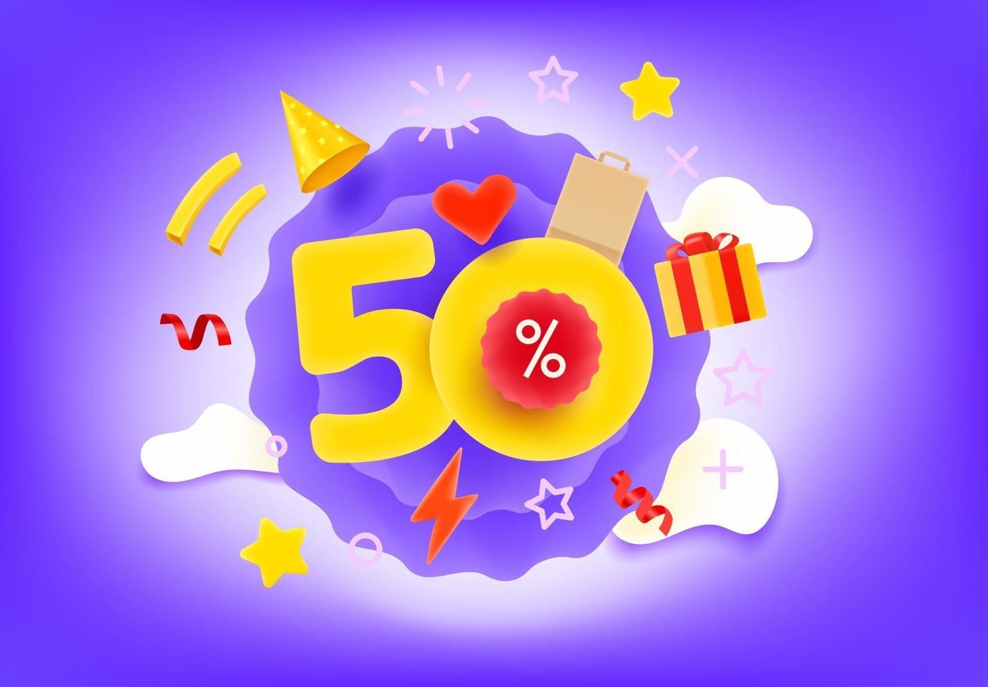 Fifty percent shopping discount illustration vector