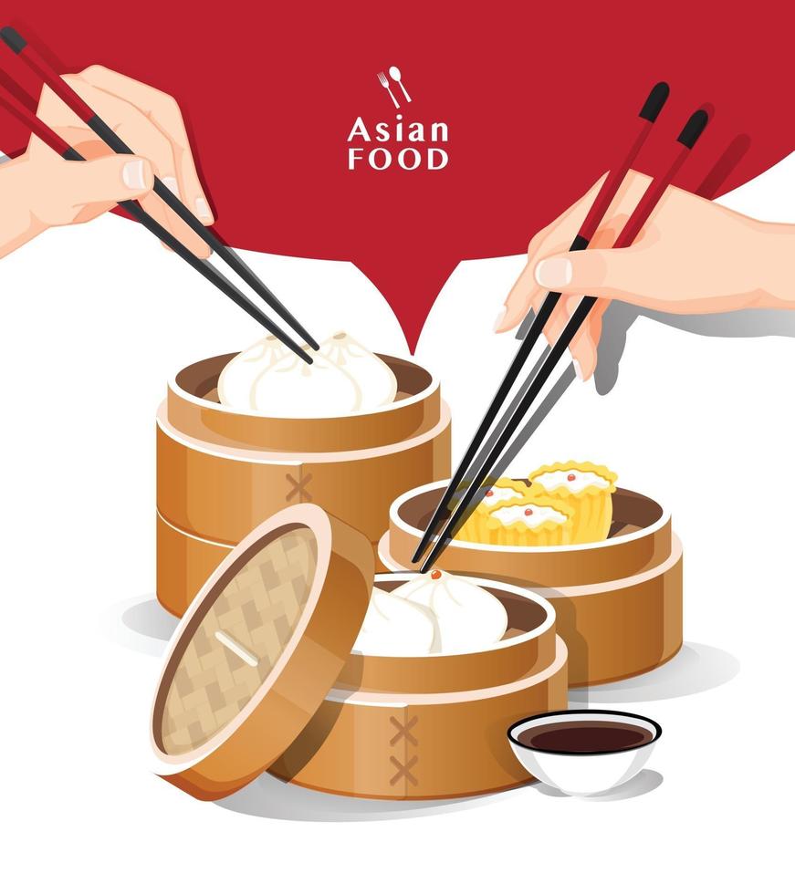 Conjunto de menú de dim sum ilustración de vector de comida asiática