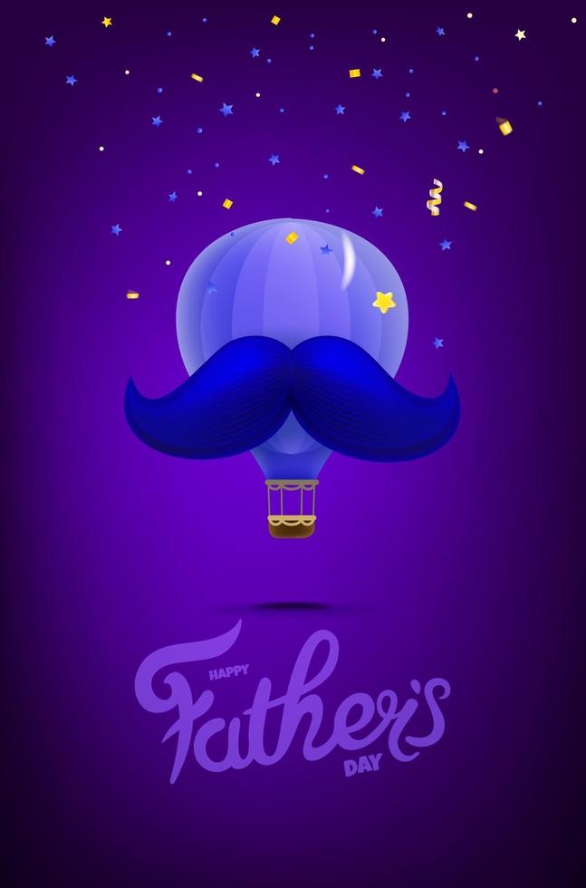 Happy fathers day greeting card with air balloon and blue moustache vector