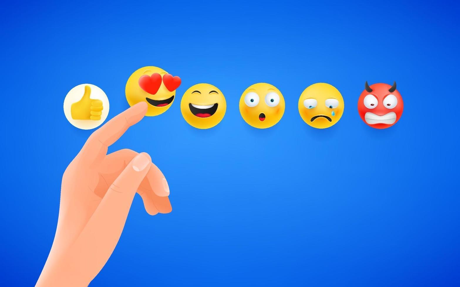 Reacción de emoji presionando el dedo en las redes sociales vector