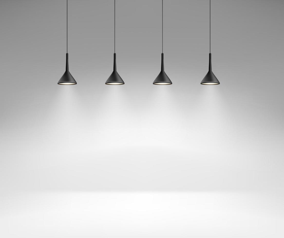 Empty interior with four bright lamps vector