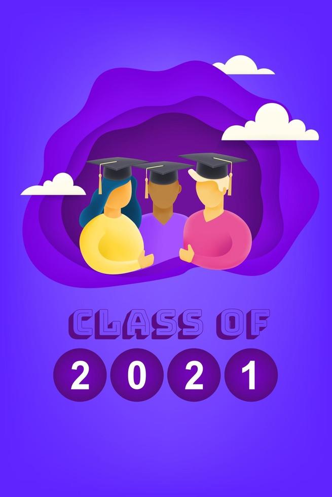 Class of 2021 Students with graduation caps vector