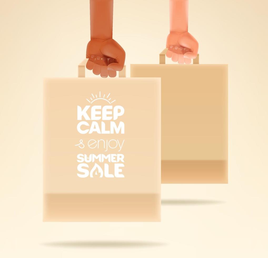 People holding paper shopping bags vector