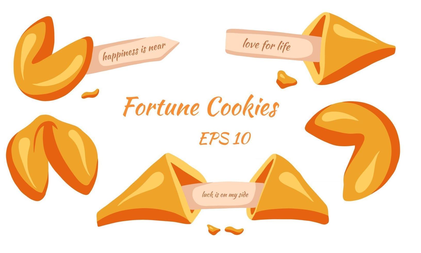 Sweet Luck Fortune cookies set Cartoon style vector