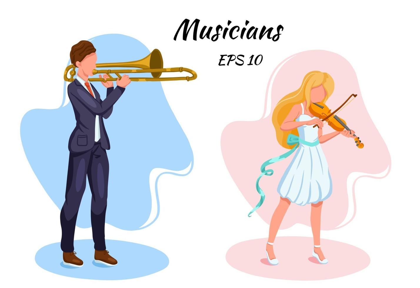 Musicians characters Violinist and trombonist Cartoon style vector