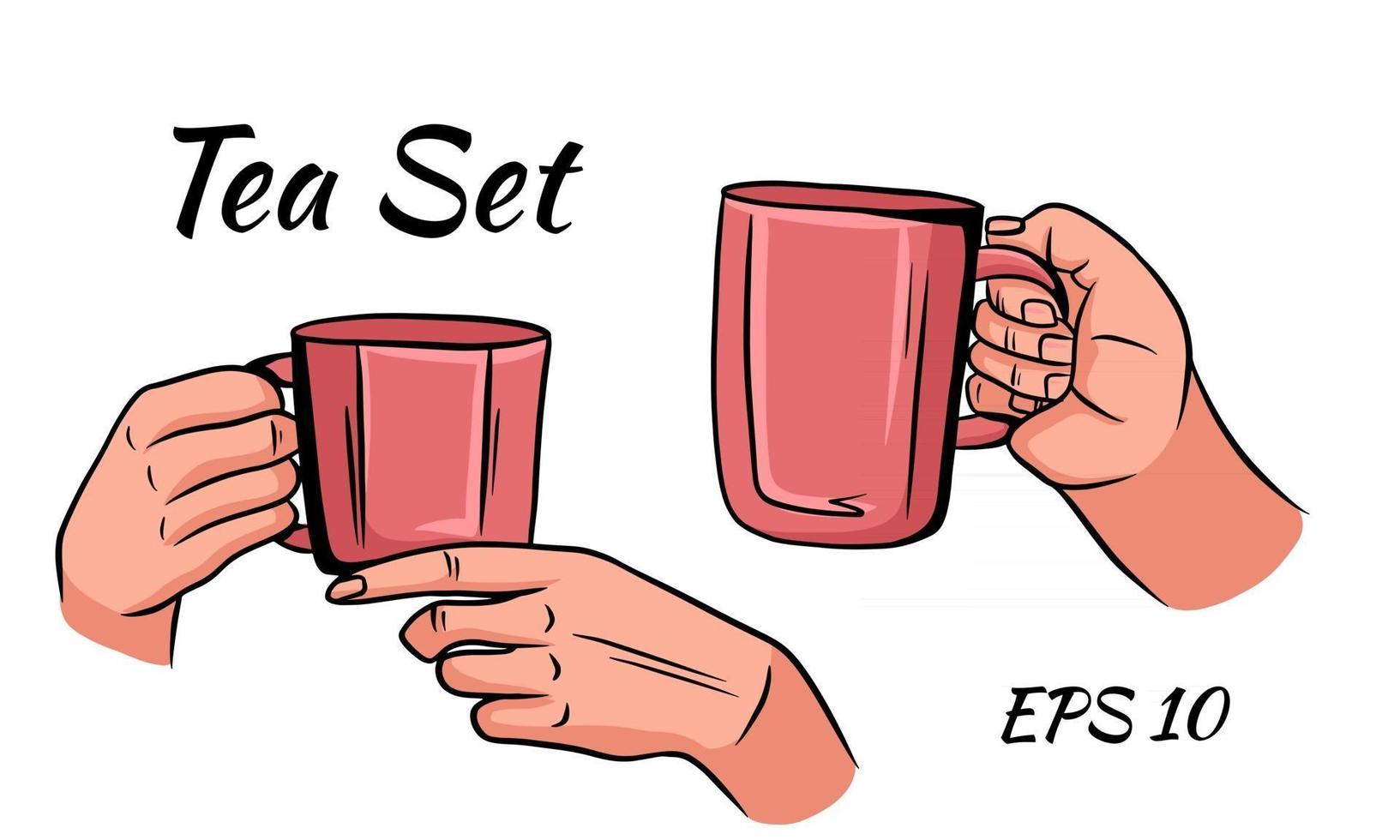Cup of tea or coffee in female hands in cartoon style vector