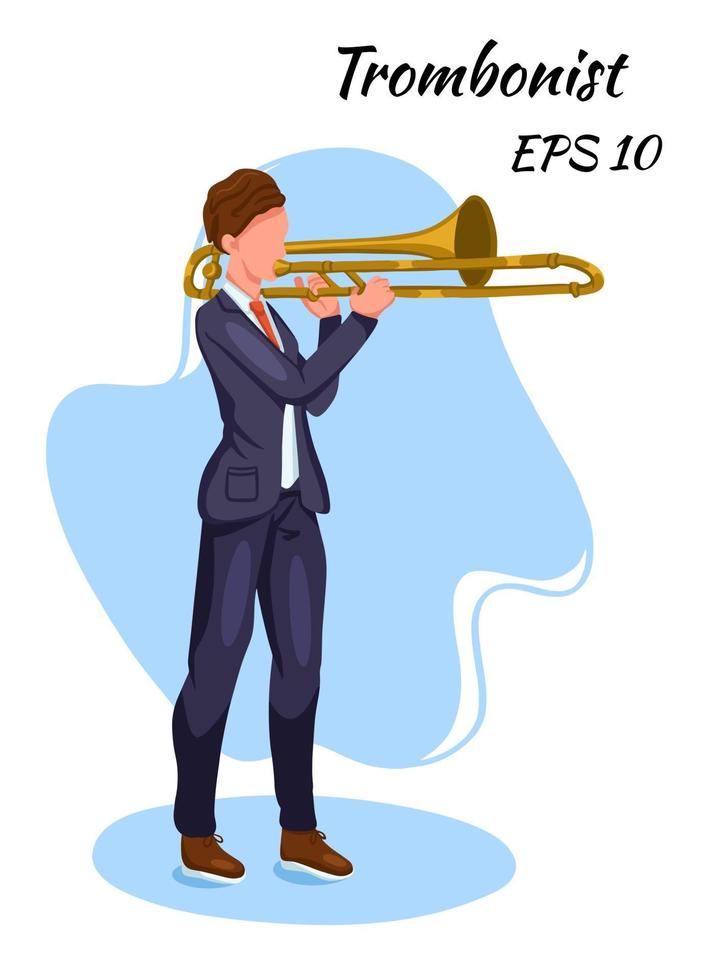 Man playing trombone in costume cartoon style vector