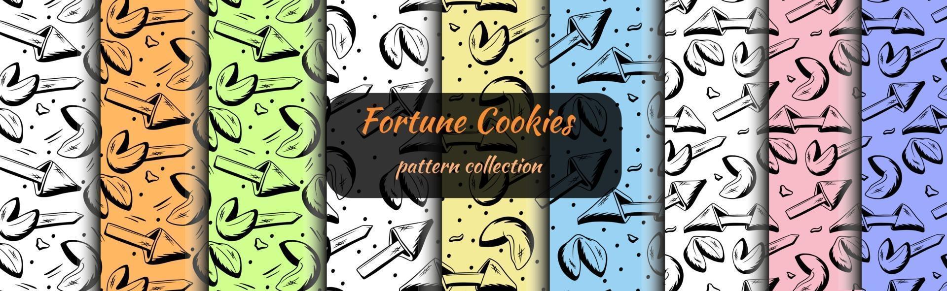 Conjunto de galletas de la fortuna de patrones sin fisuras dibujados en estilo boceto vector