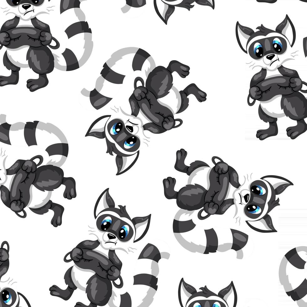Animals character raccoon with sleep mask seamless pattern in cartoon style vector