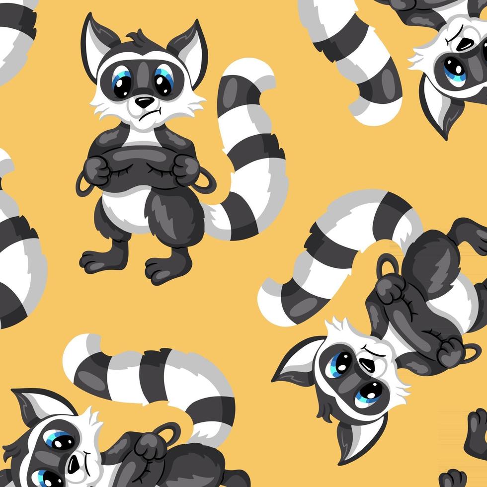 Animals character raccoon with sleep mask seamless pattern in cartoon style vector