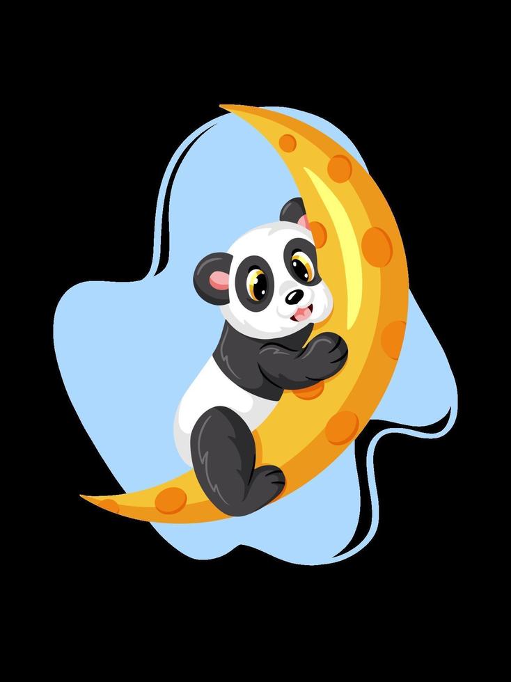 Panda lying on the Crescent moon sketch vector graphics monochrome drawing