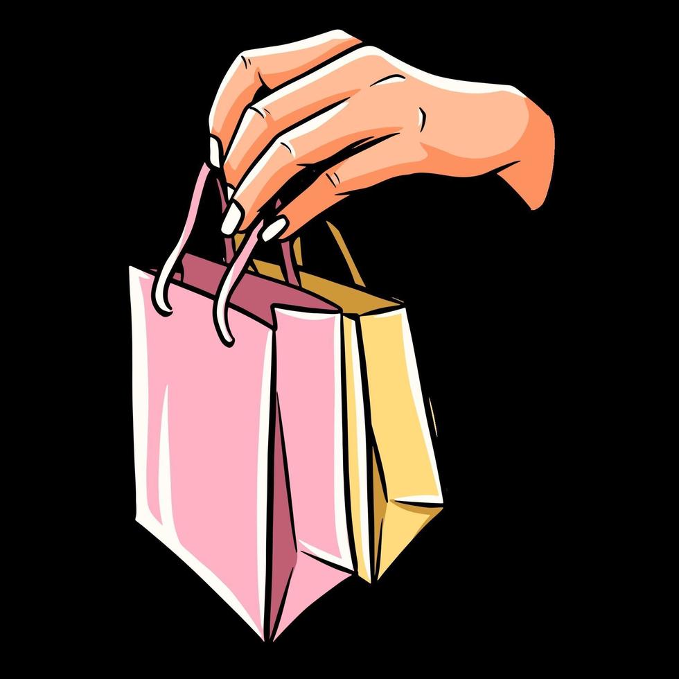 Shopping bags in hand Shopping Black Friday Shopping and discounts Cartoon style vector