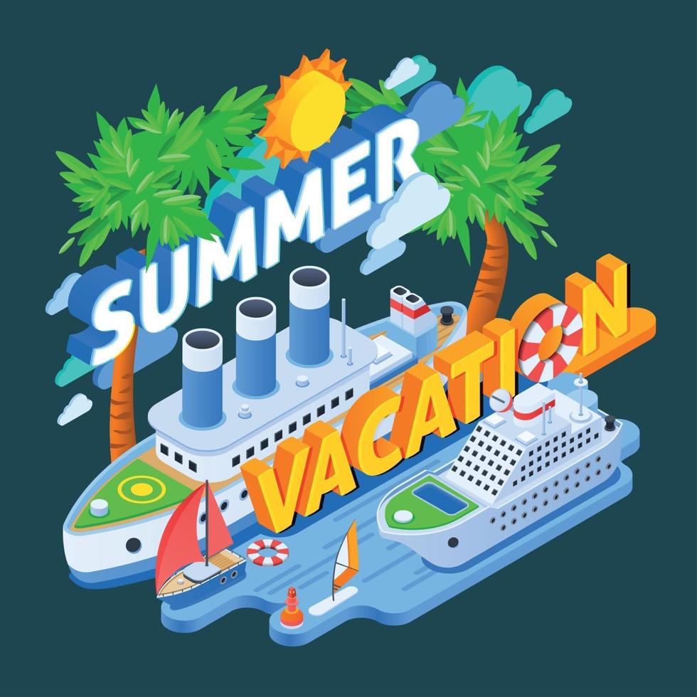 Cruise Ships Isometric Composition Vector Illustration