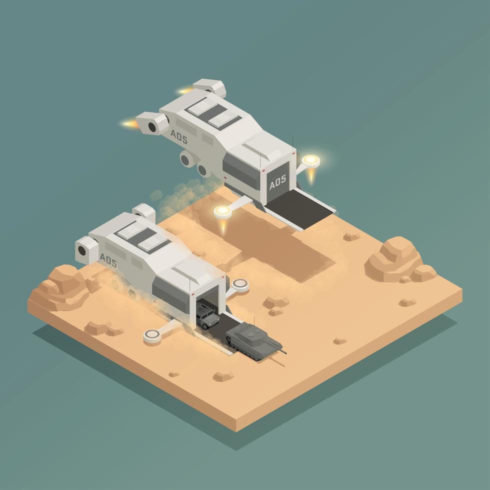 Space Ship Isometric Composition Vector Illustration