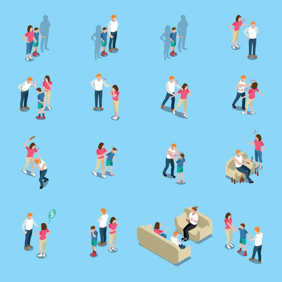 Family Problems Isometric Icons Vector Illustration