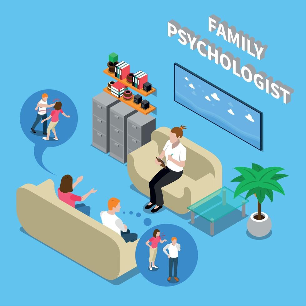 Family Psychologist Isometric Composition Vector Illustration