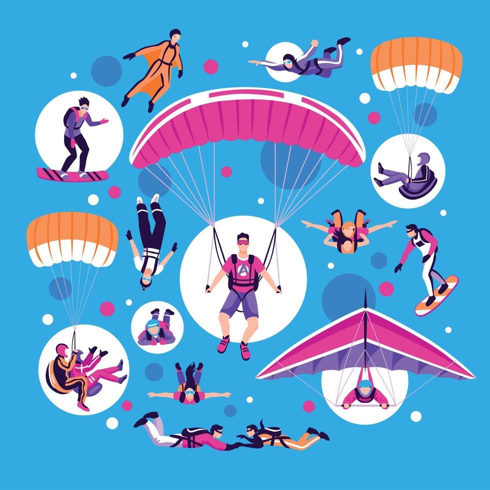 Skydiving And Parachuting Set vector