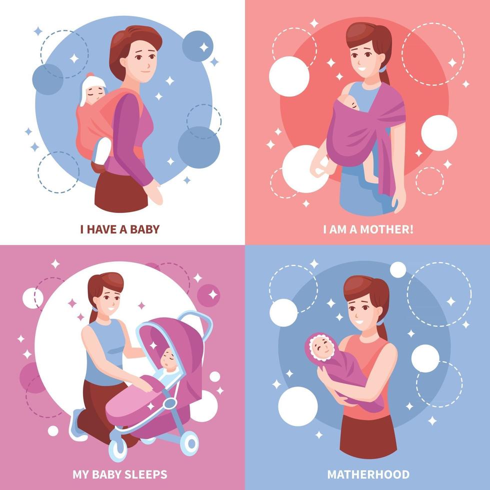 Motherhood Sleeping Babies Concept Vector Illustration