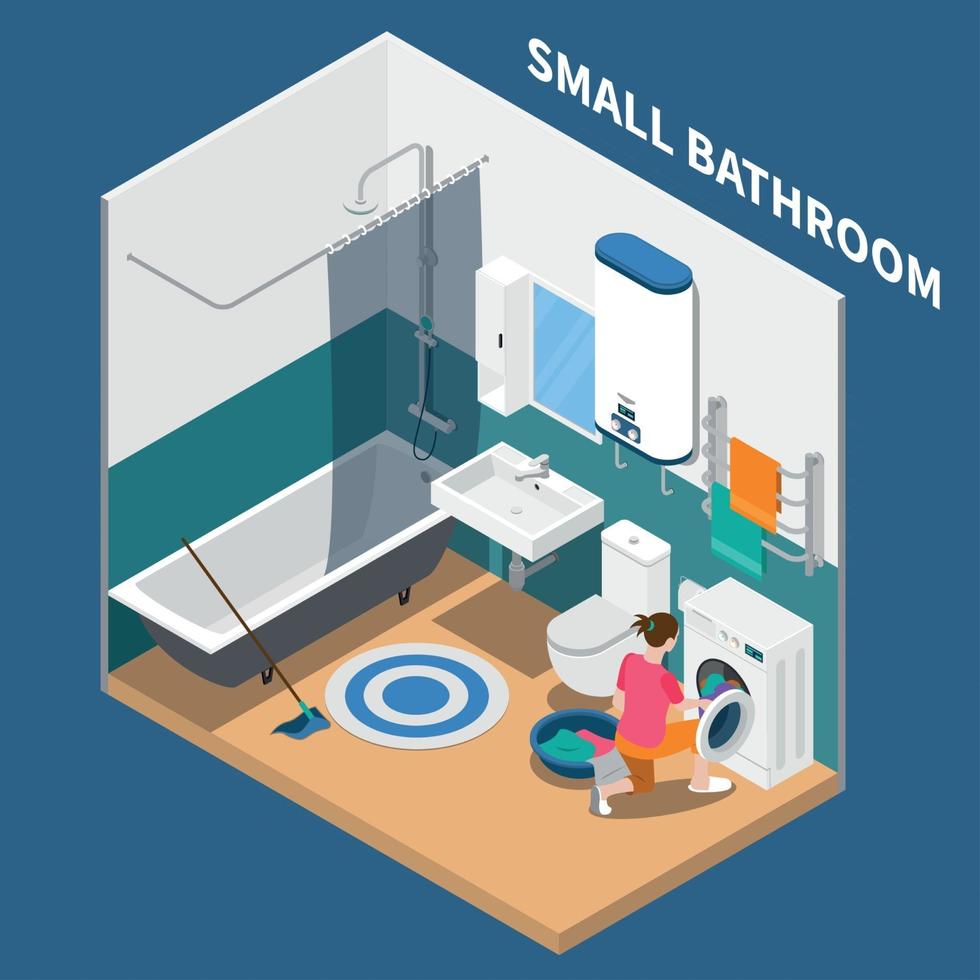 Small Bath Room Isometric Composition Vector Illustration