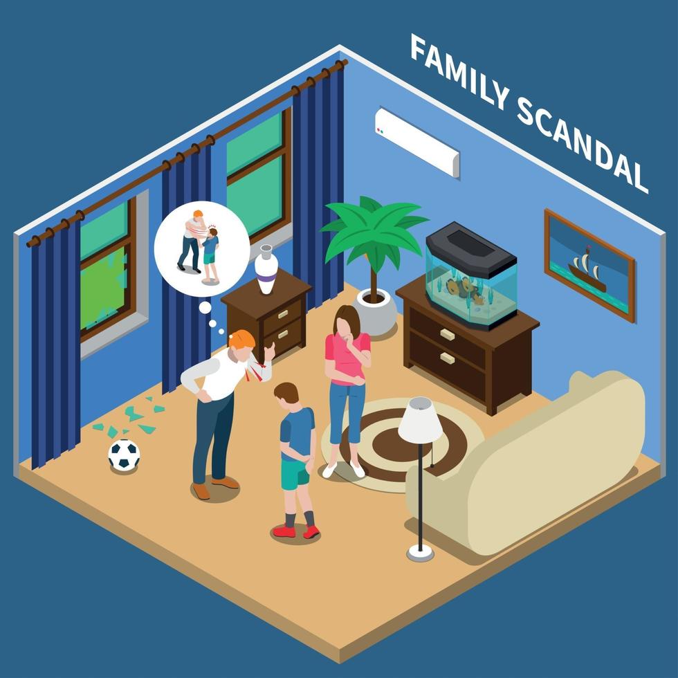 Family Scandal Isometric Composition Vector Illustration