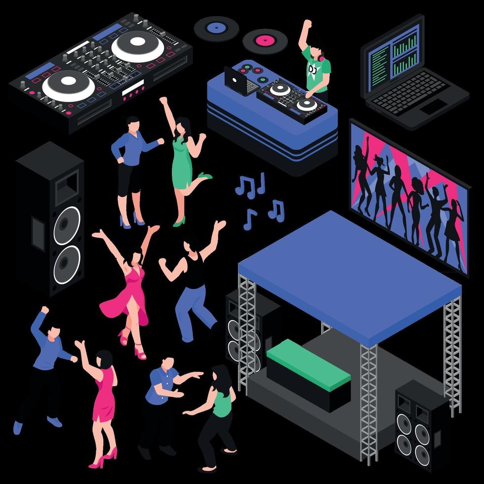 dj y música set vector illustration