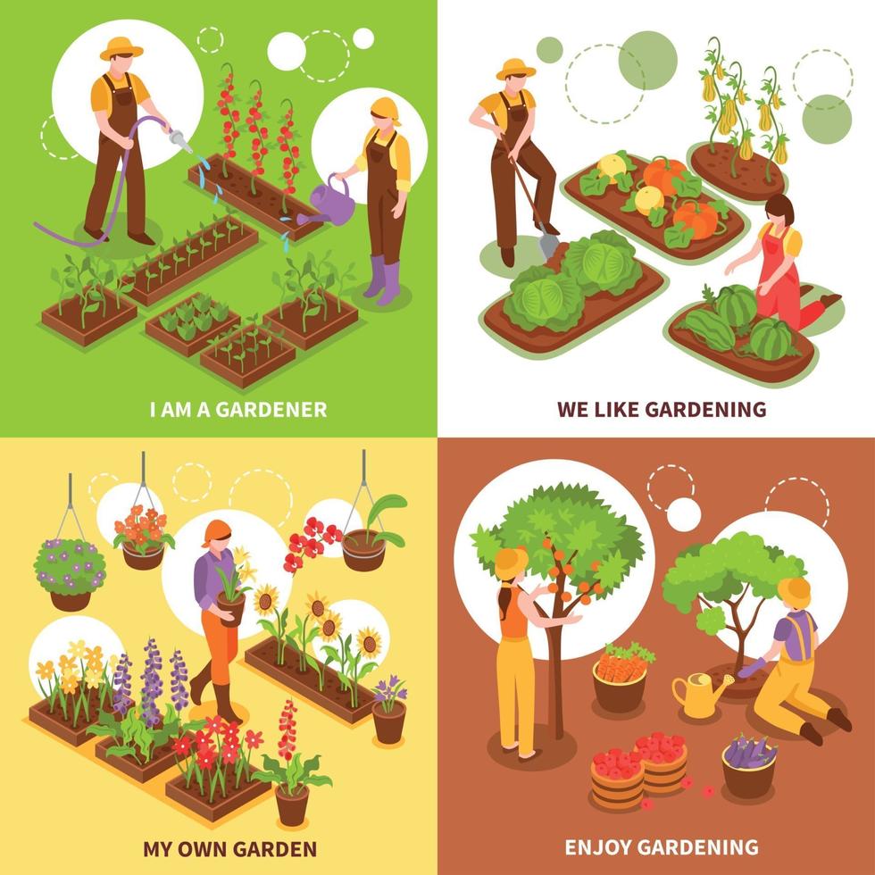 Gardening Isometric Concept Icons Set Vector Illustration