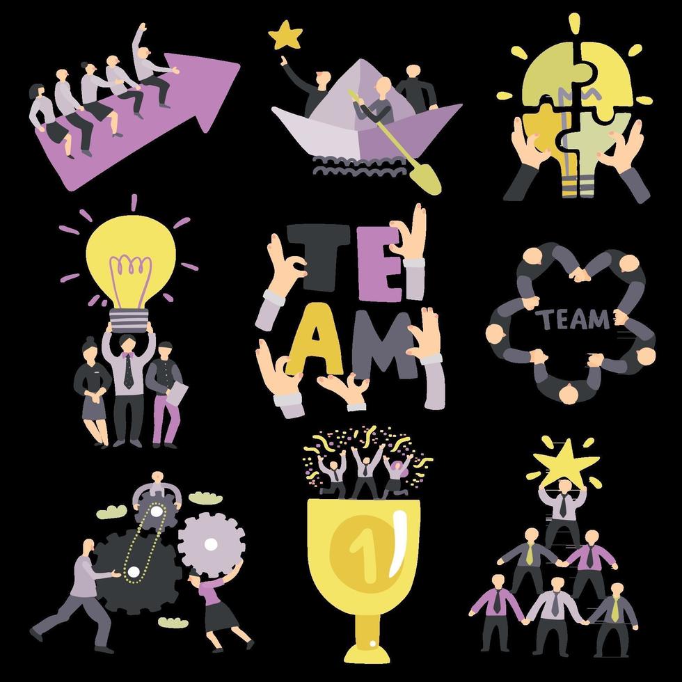 Teamwork Symbols Set Vector Illustration