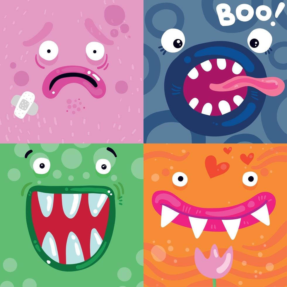 Funny Monsters Faces Concept Vector Illustration