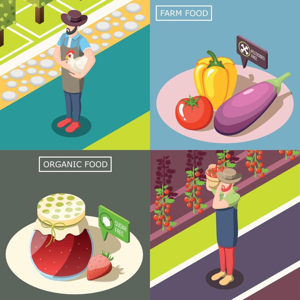 Organic Food Isometric Design Concept Vector Illustration