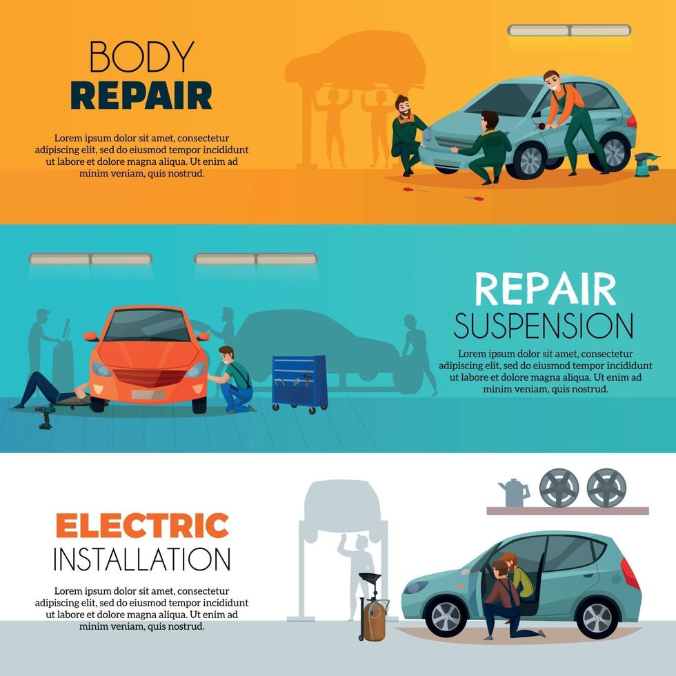 Car Service Banners Set Vector Illustration