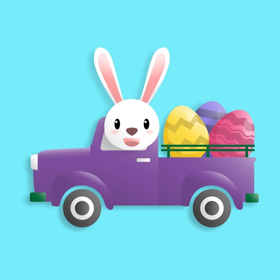 Happy easter day in paper art style with rabbit and easter eggs vector