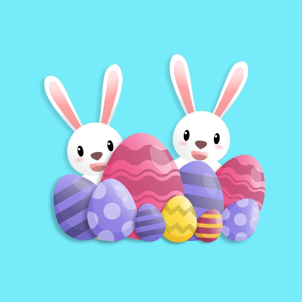 feliz día de pascua en estilo de arte en papel con conejo y huevos de