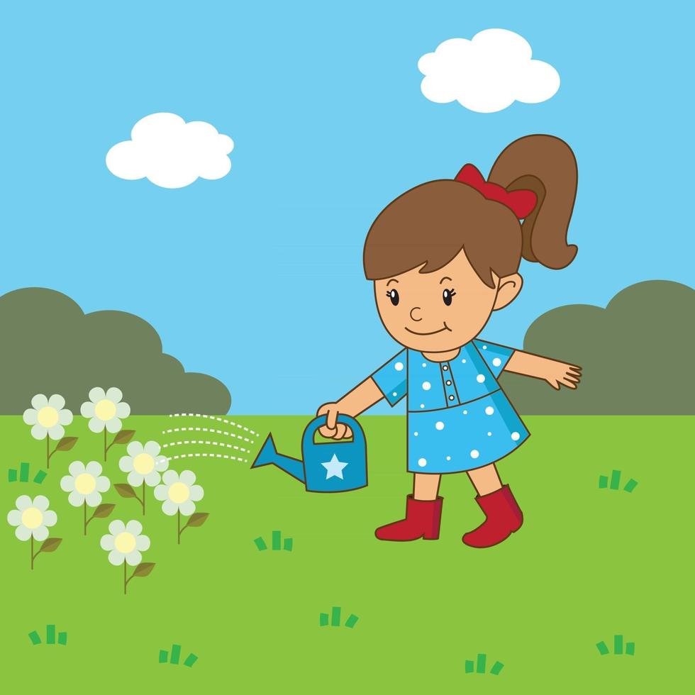 Girl is watering the flowers vector