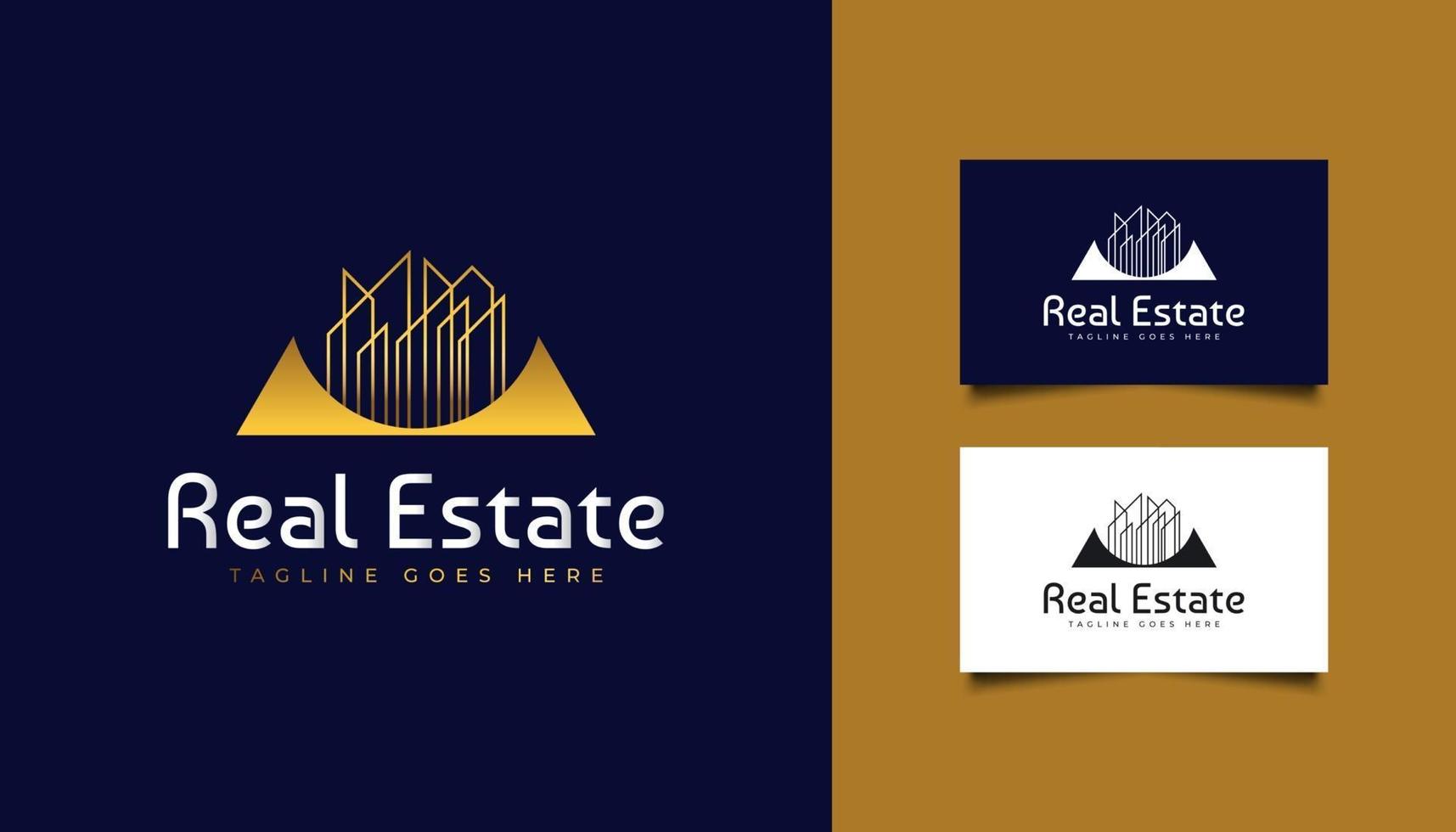 logotipo de bienes raíces en degradado dorado con estilo de línea vector