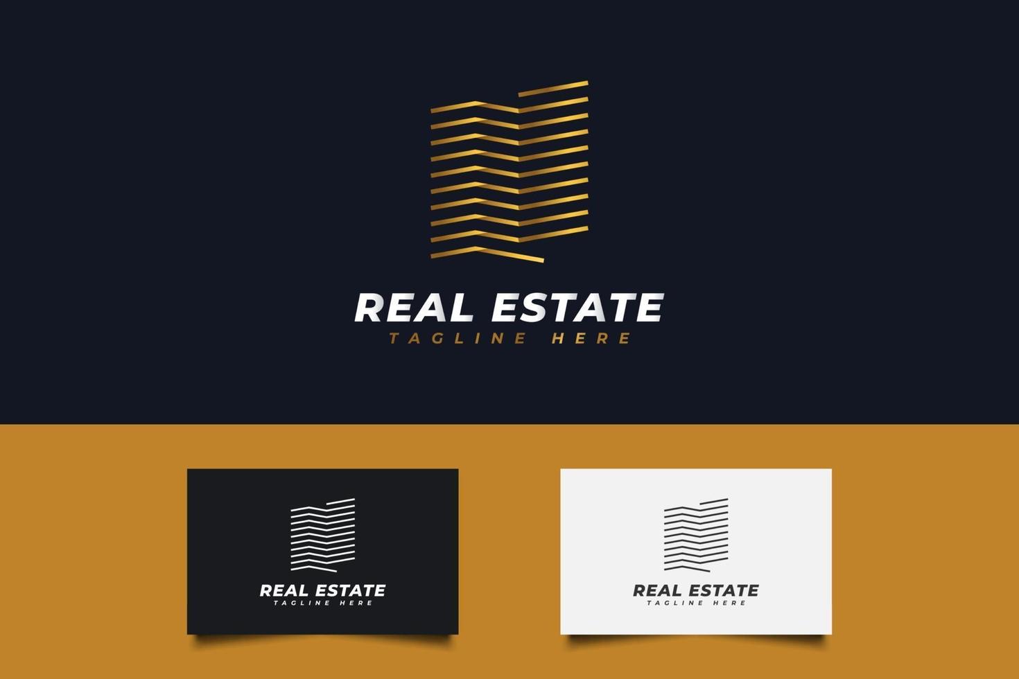 logotipo abstracto de bienes raíces con degradado dorado en estilo de línea vector