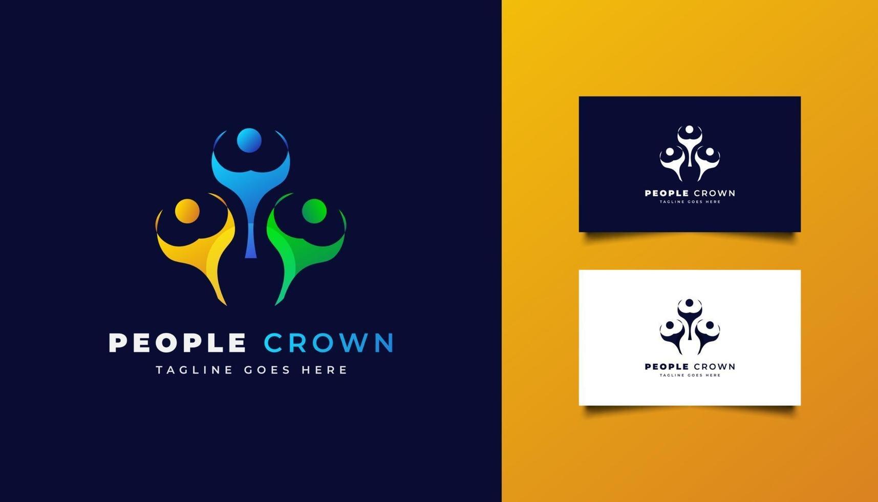 logotipo de personas con concepto de corona en degradado de colores vector