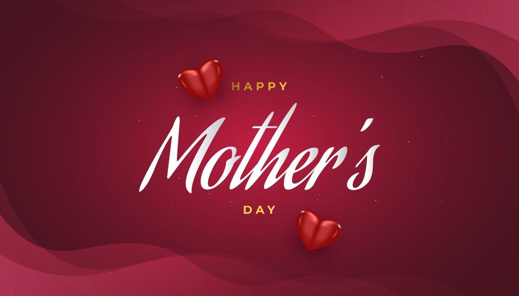 Mothers Day Greeting Card with Hearts Isolated on Red Background vector