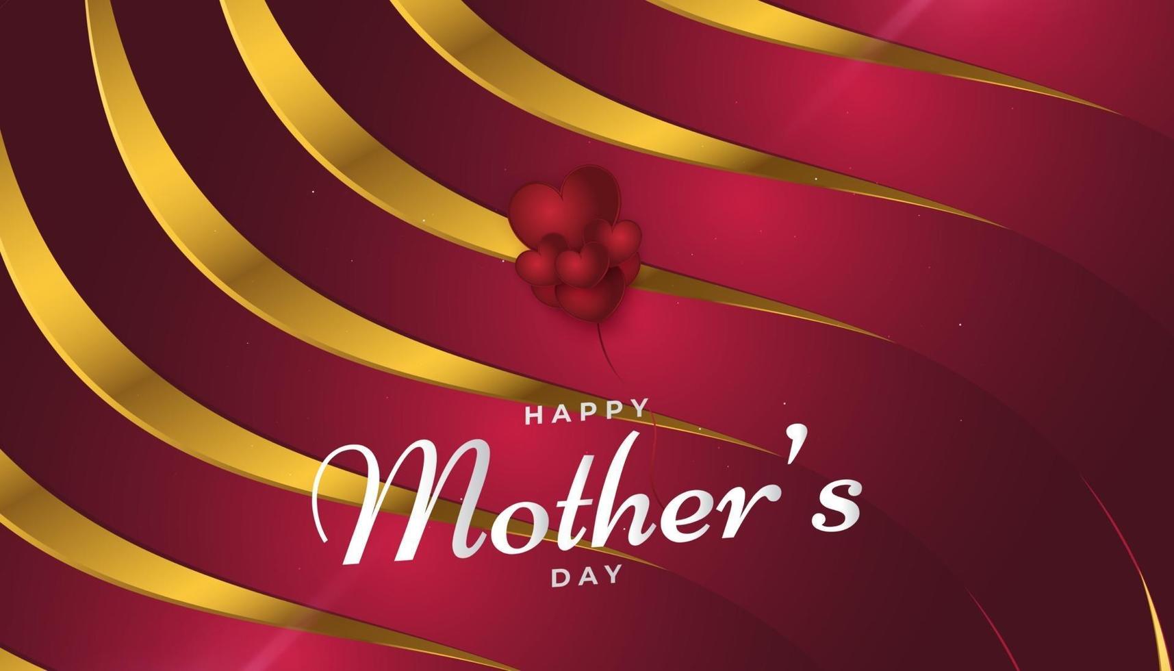 Mothers Day Greeting Card in Red and Gold with Paper Cut Style vector